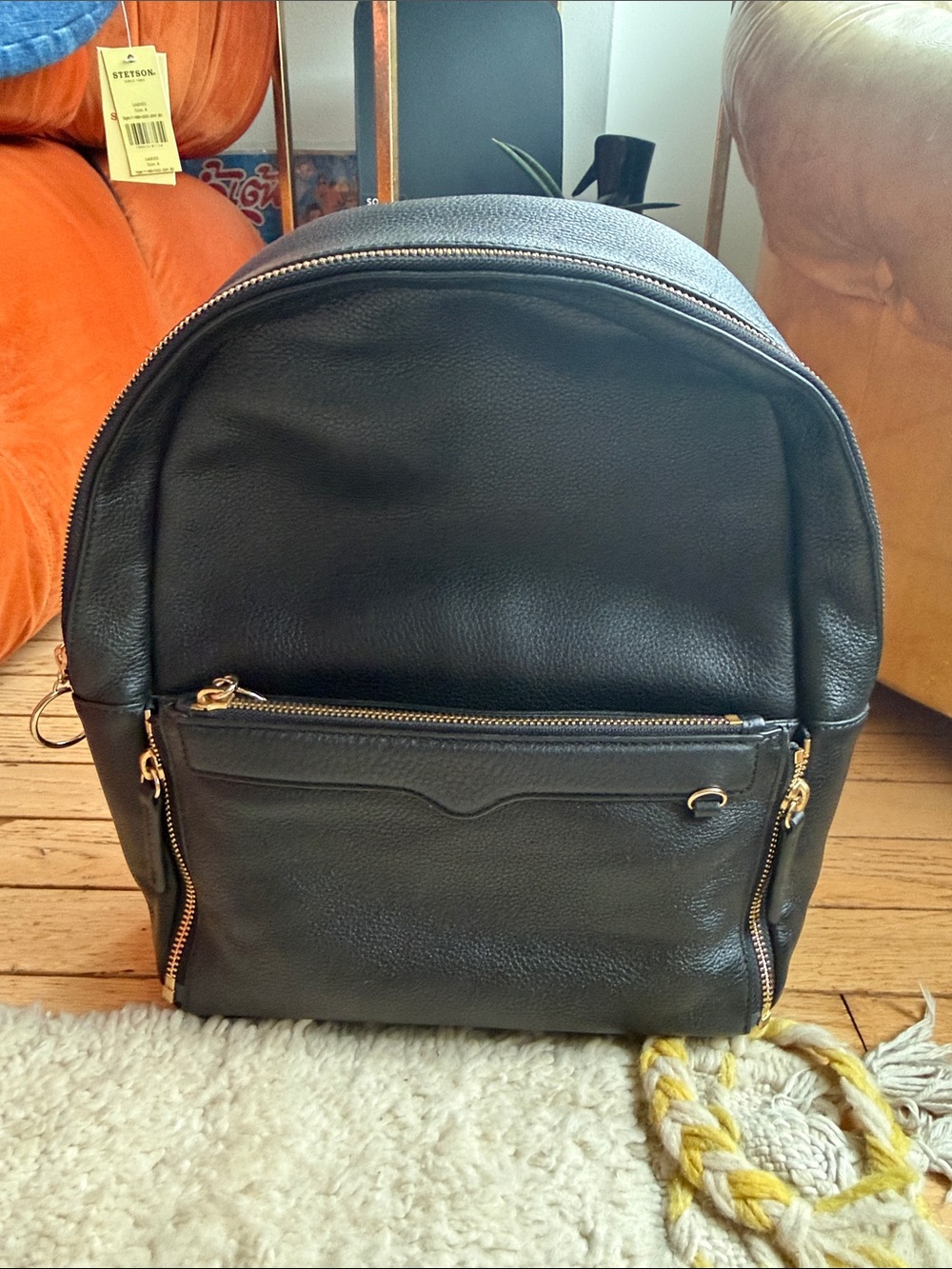 Rebecca Minkoff Black Leather Backpack with Gold Hardware